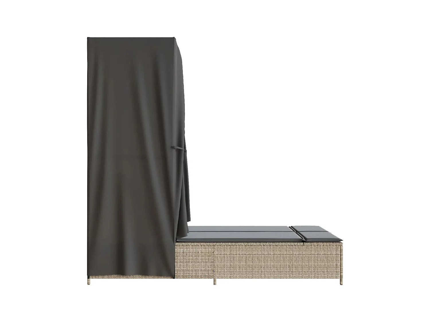 Chaise longue doppia con tetto e tende in polyrattan grigio chiaro