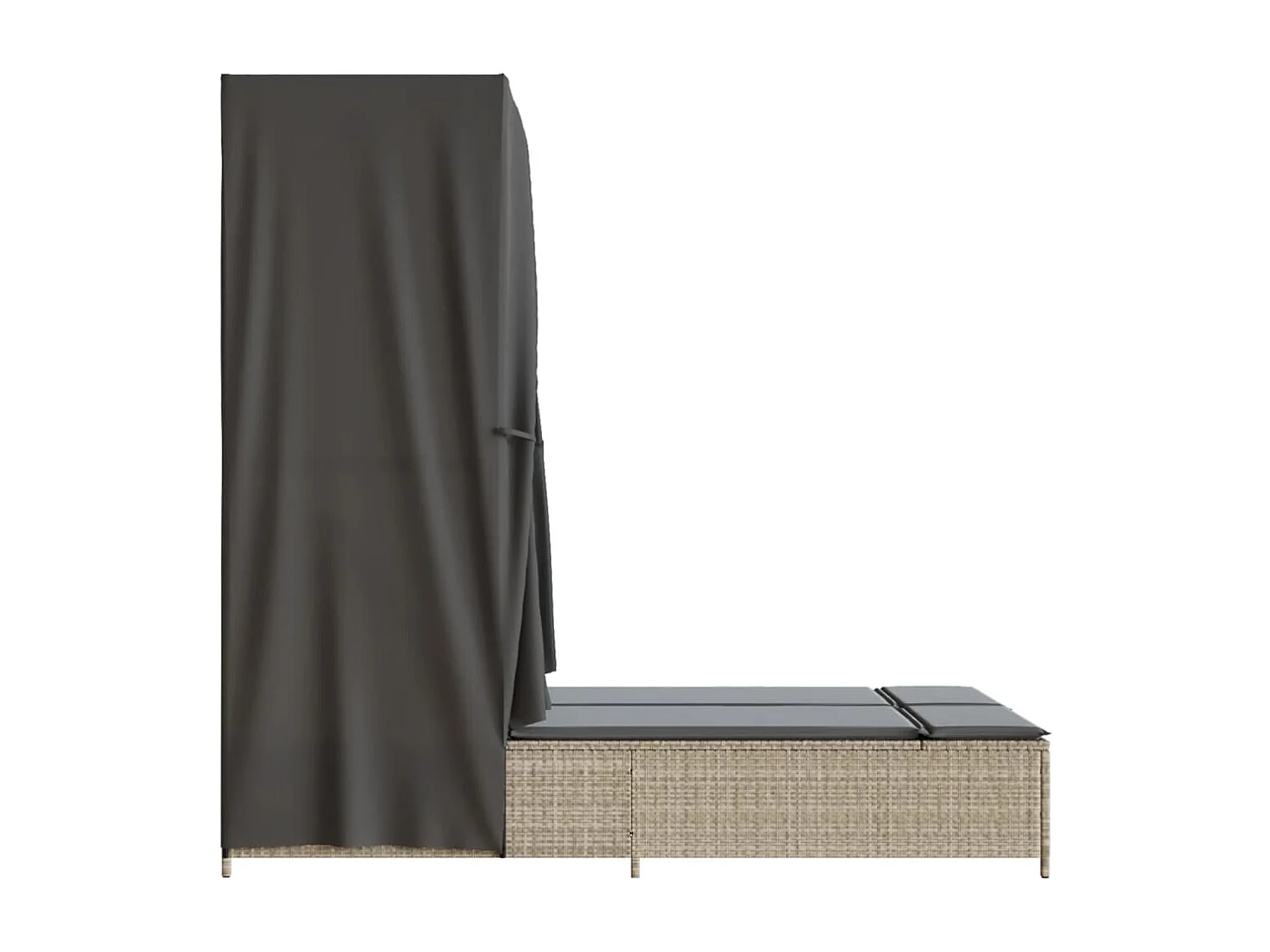 Chaise longue doppia con tetto e tende in polyrattan grigio chiaro