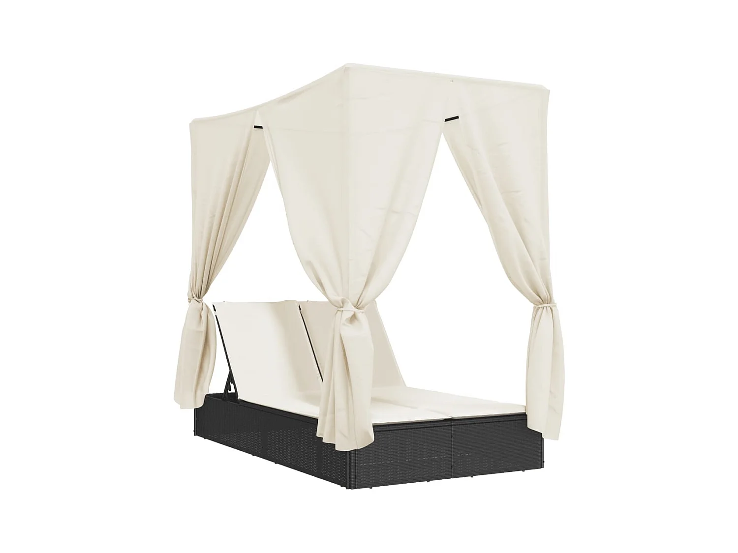 Doppelte Chaiselongue mit Dach und schwarzen Vorhängen aus gewebtem Harz