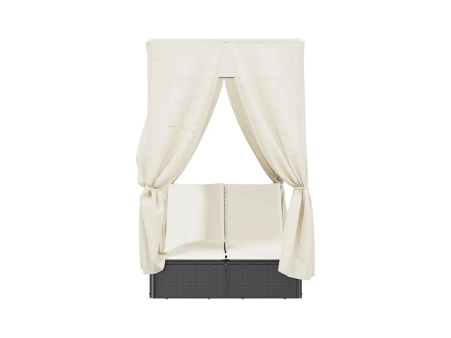 Doppelte Chaiselongue mit Dach und schwarzen Vorhängen aus gewebtem Harz