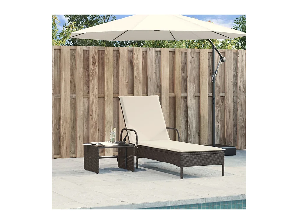 Chaise longue con ruedas y cojín de resina tejida negra