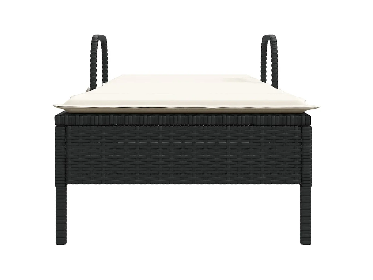 Chaise longue con ruedas y cojín de resina tejida negra