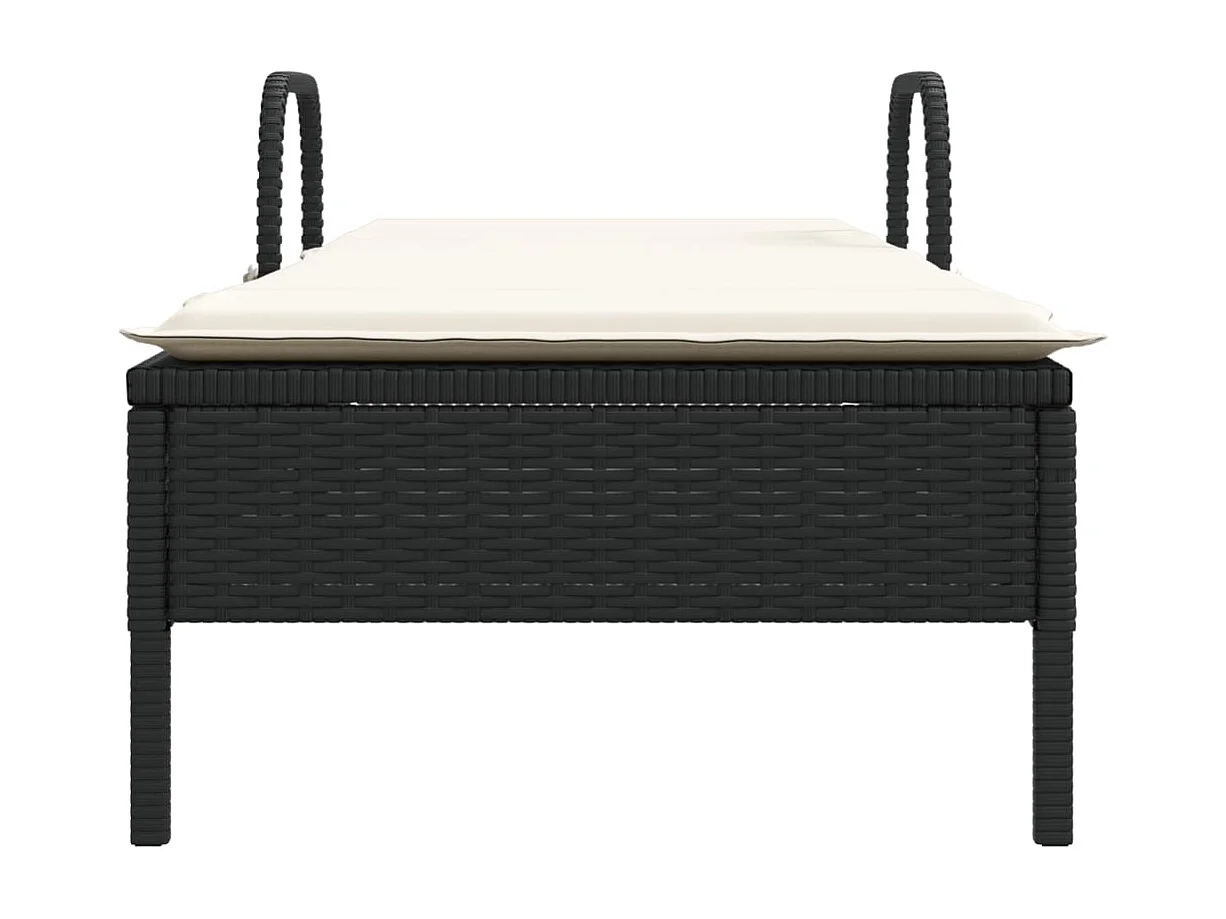 Chaise longue con ruote e cuscino in resina intrecciata nera
