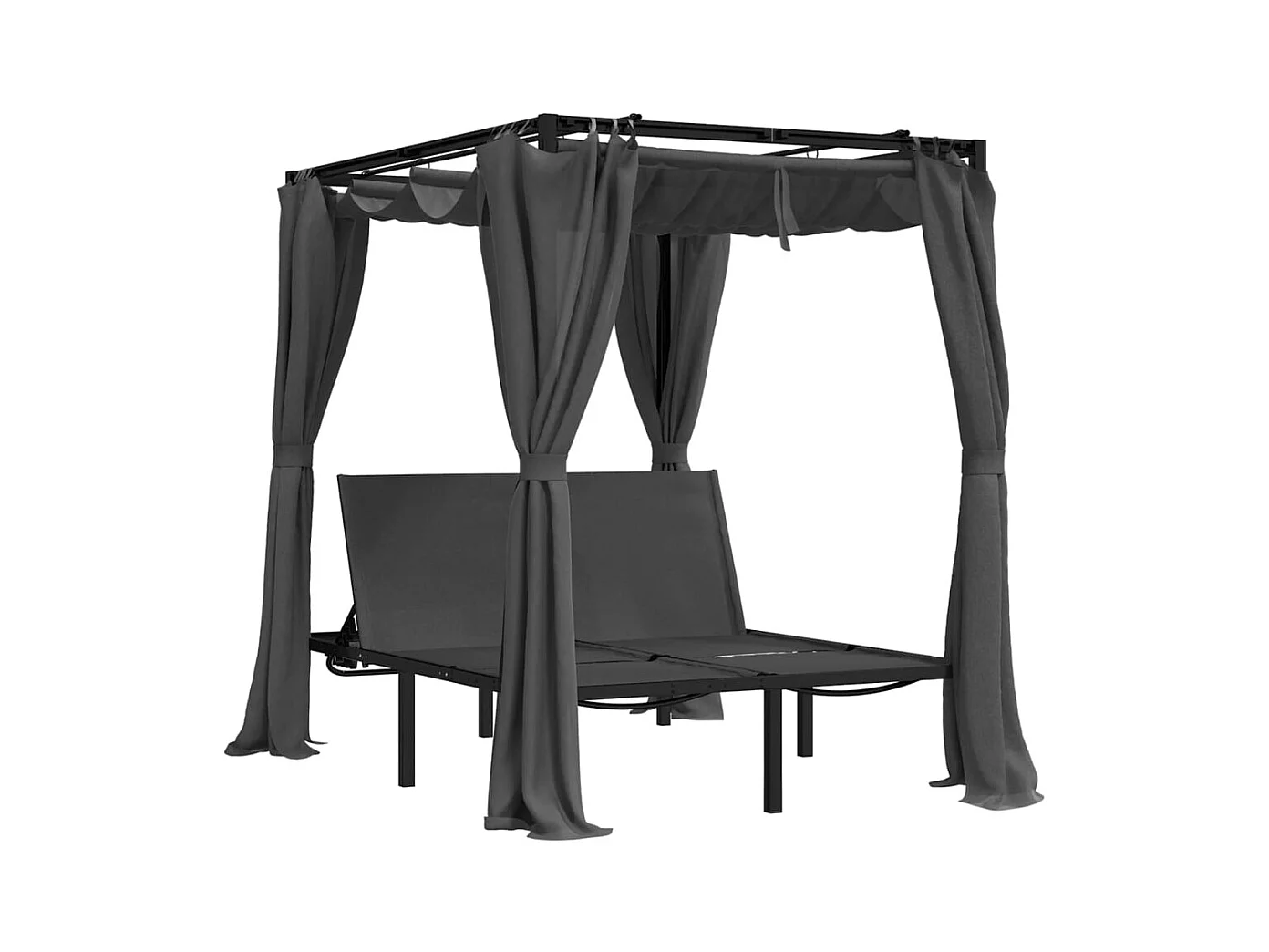 Dubbele chaise longue met zij- en bovengordijnen