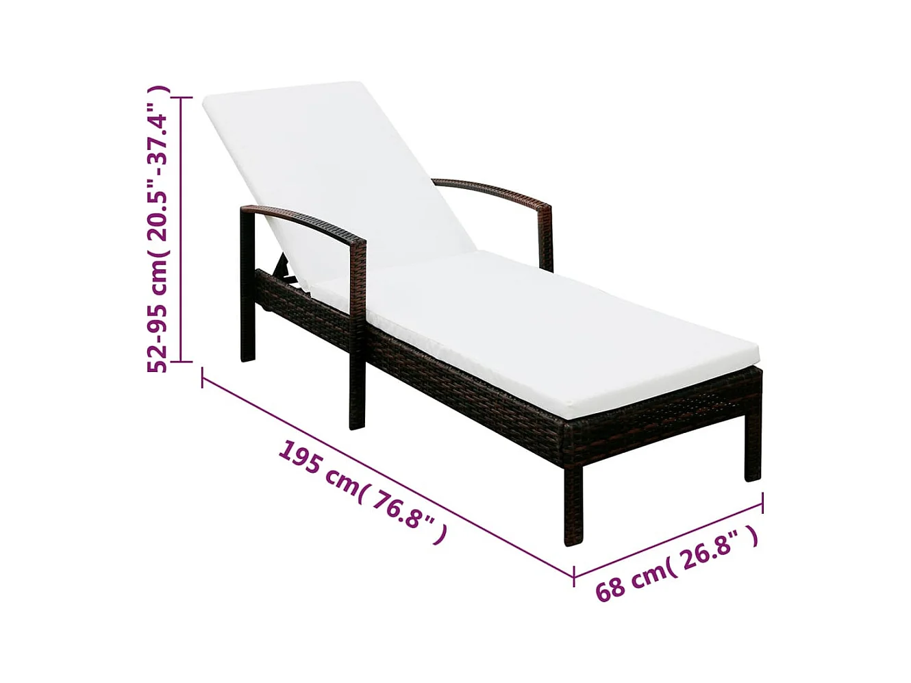 Chaise longue avec coussin Résine tressée Marron