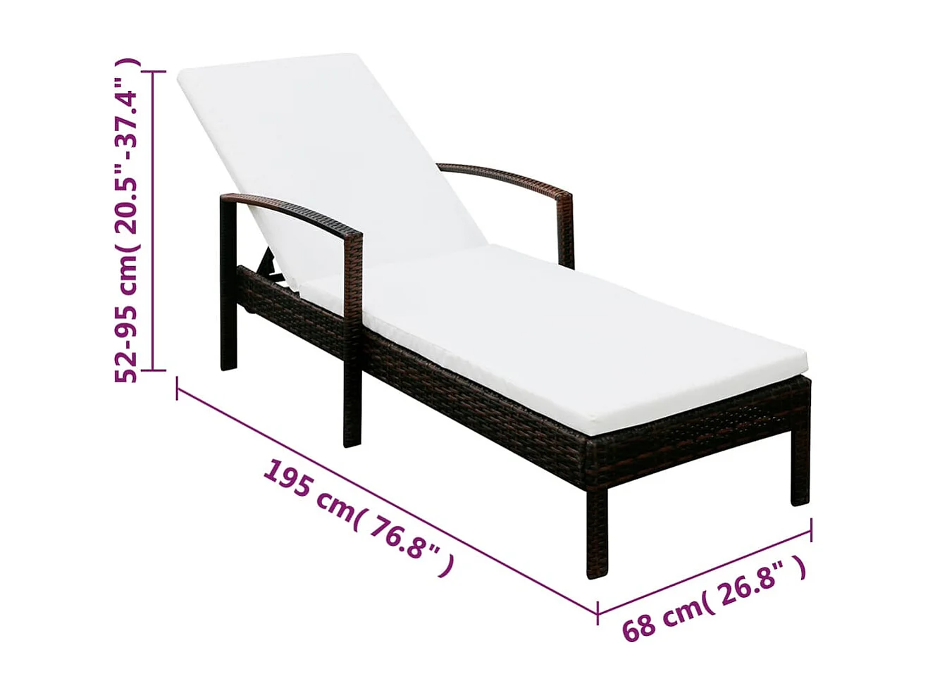 Chaise longue avec coussin Résine tressée Marron