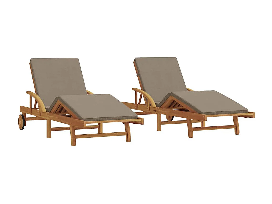 Tumbona 2 piezas Taupe 200 x 67 x 84cm Madera maciza de acacia