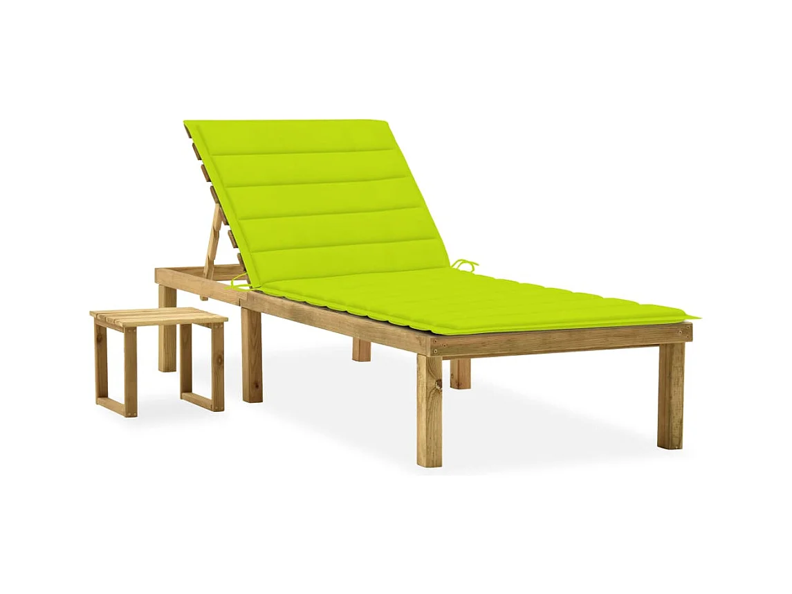 Chaise longue de jardin avec table et coussin Pin imprégné
