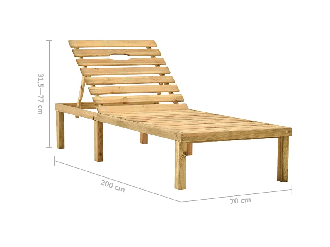 Chaise longue de jardin avec table et coussin Pin imprégné