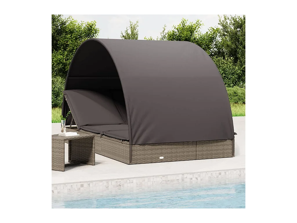 Transat 2 places avec toit rond gris 211x112x140 cm