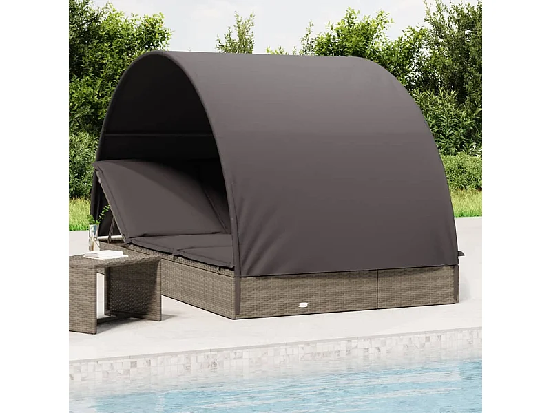 Transat 2 places avec toit rond gris 211x112x140 cm