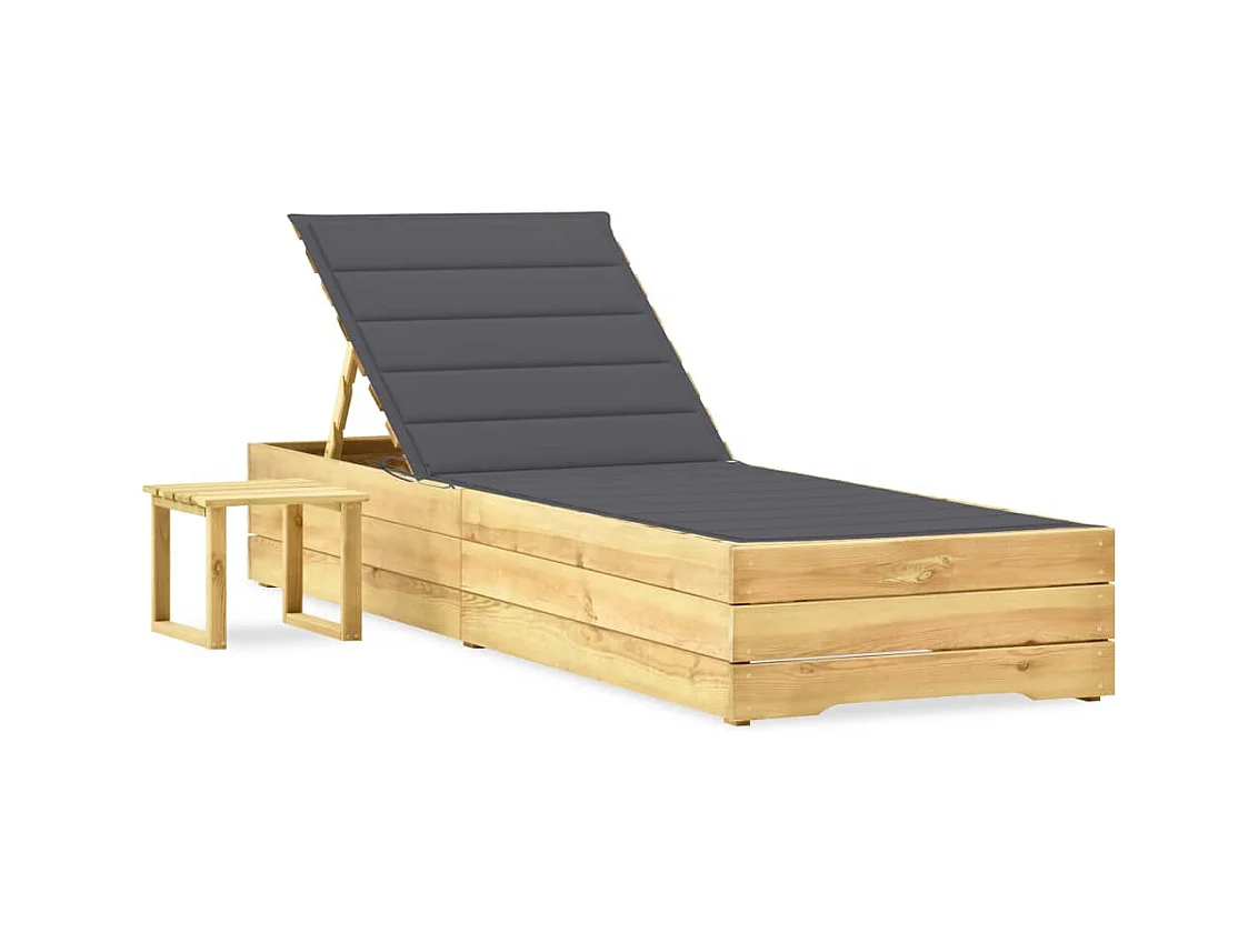 Chaise longue de jardin avec table et coussin Pin imprégné
