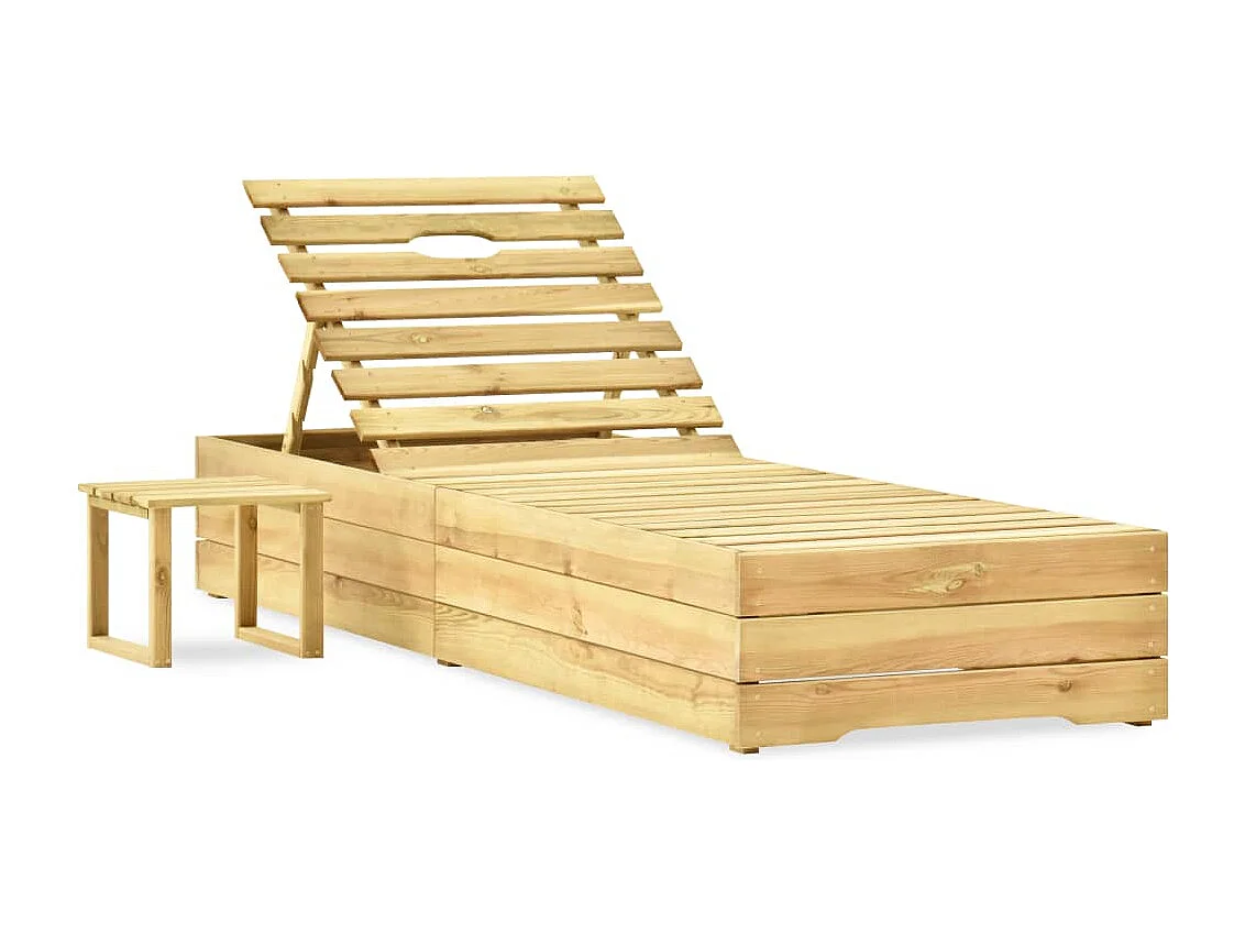 Chaise longue de jardin avec table et coussin Pin imprégné