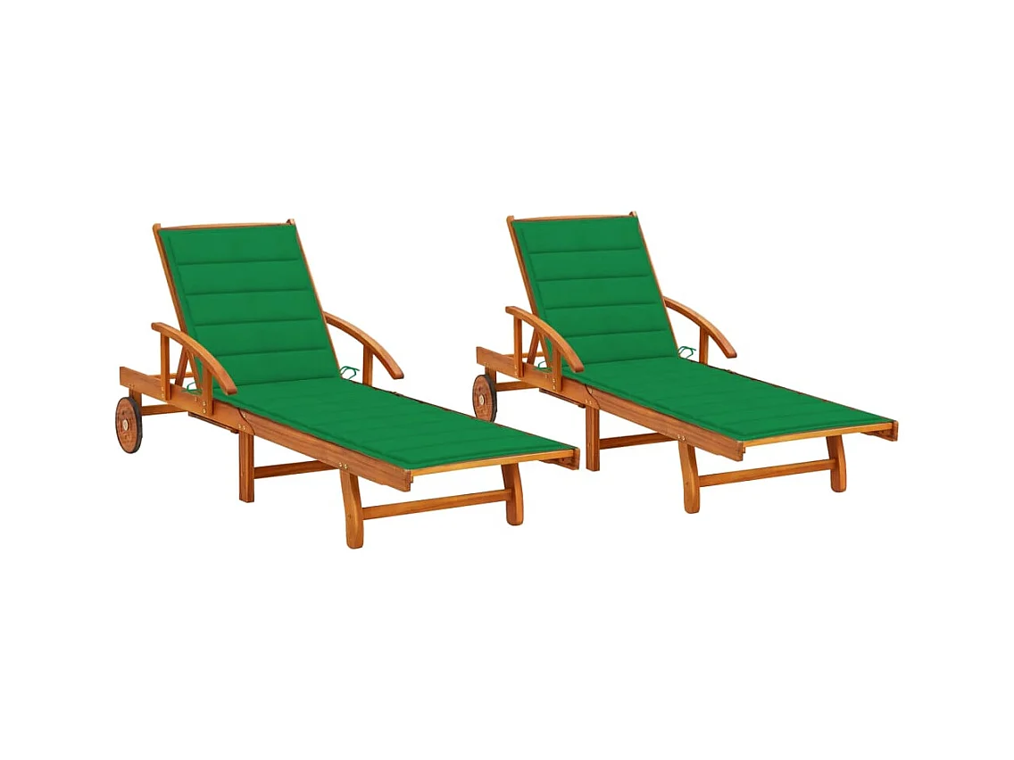 Chaises longues lot de 2 avec coussins Bois d'acacia solide