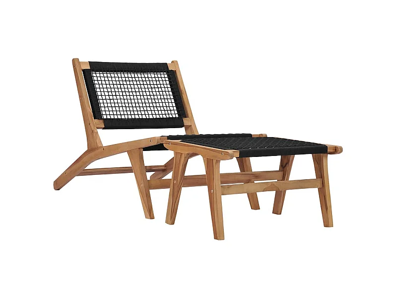 Lounge stoel met voetenbankje Massief teakhout en touw