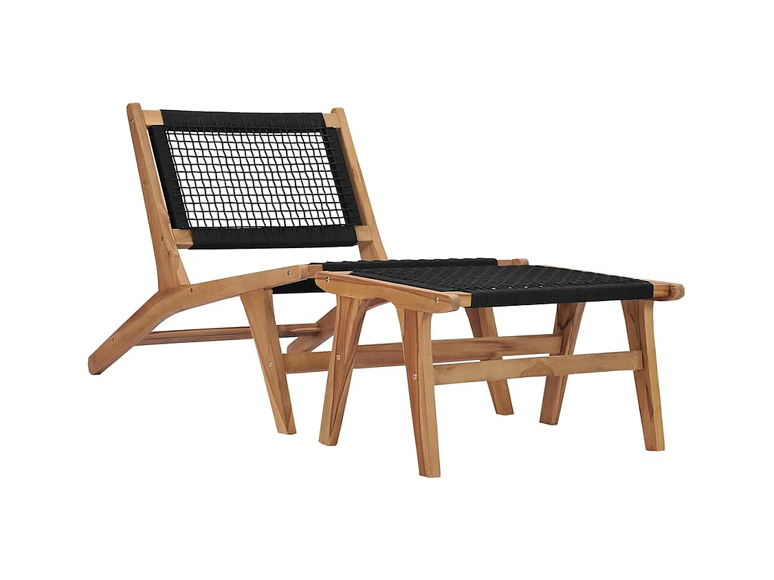 Lounge stoel met voetenbankje Massief teakhout en touw