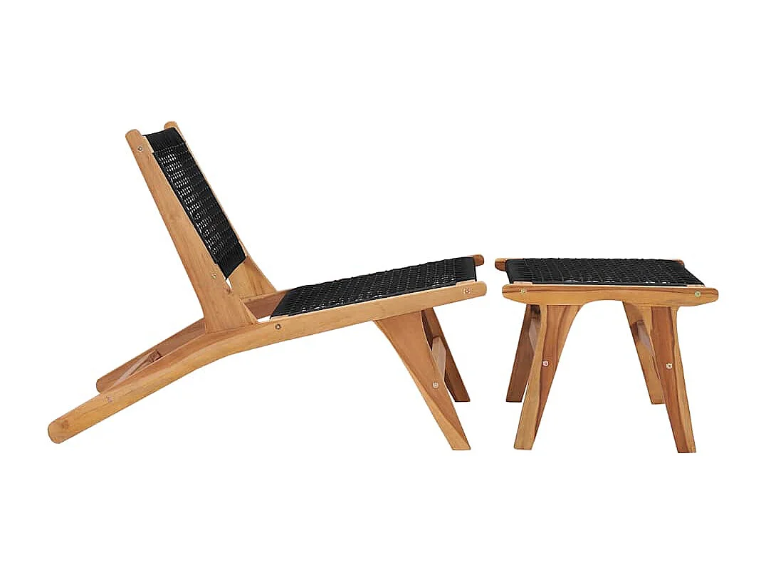 Poltrona con poggiapiedi in legno massello di teak e corda