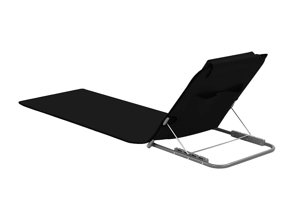 Tapis de plage pliables 2 pcs Acier et tissu Noir