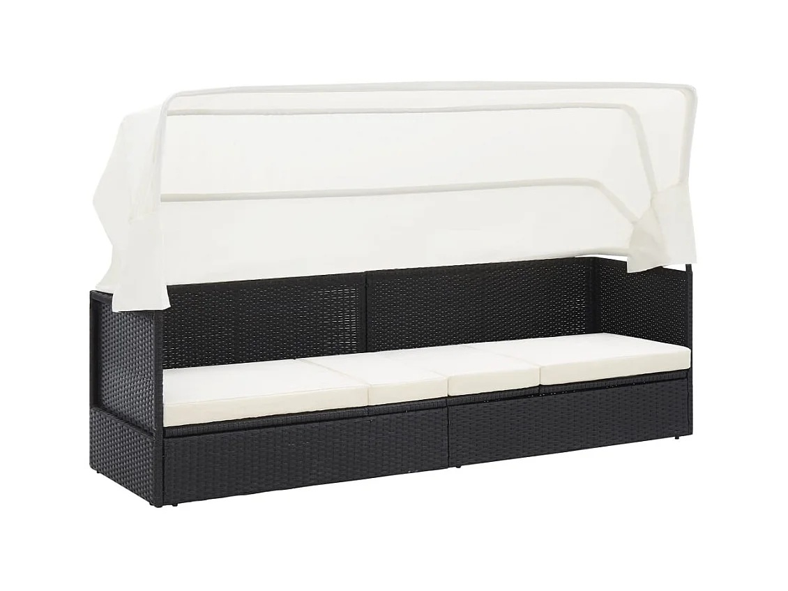 Canapé de jardin avec auvent Noir Résine tressée