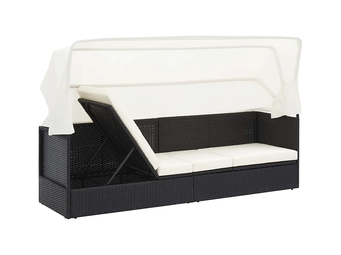 Canapé de jardin avec auvent Noir Résine tressée