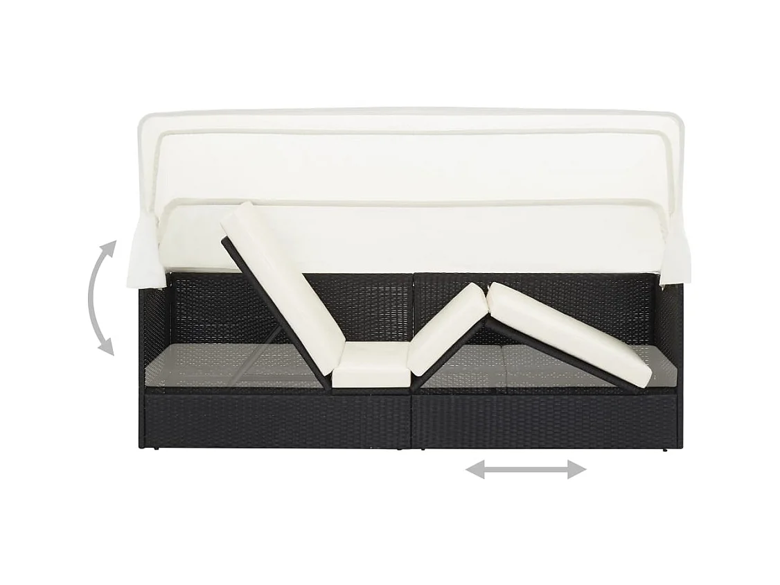 Canapé de jardin avec auvent Noir Résine tressée