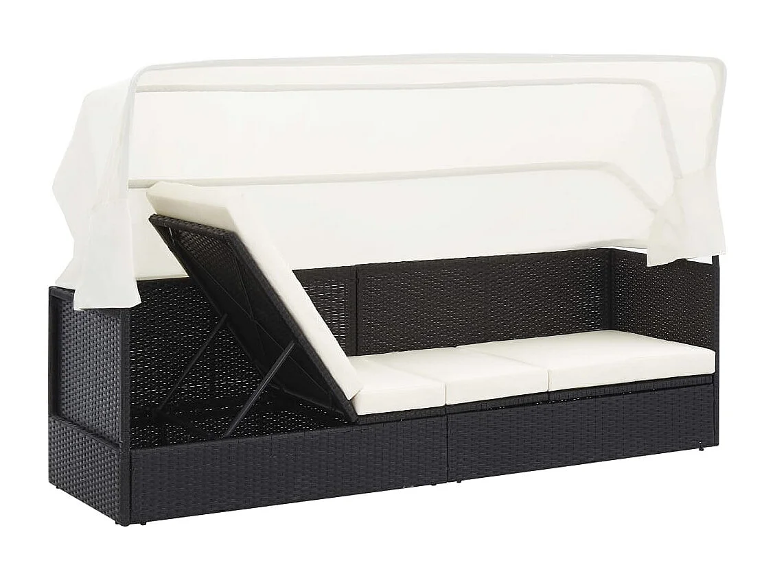 Canapé de jardin avec auvent Noir Résine tressée