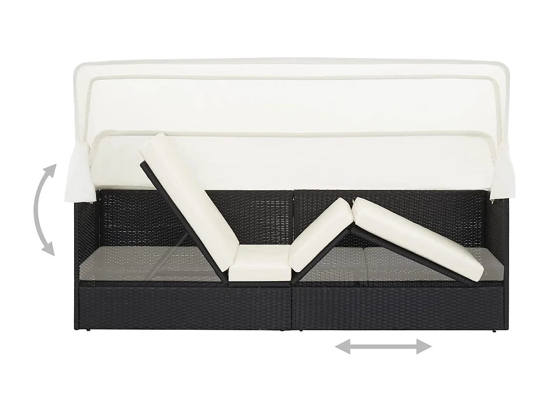 Canapé de jardin avec auvent Noir Résine tressée