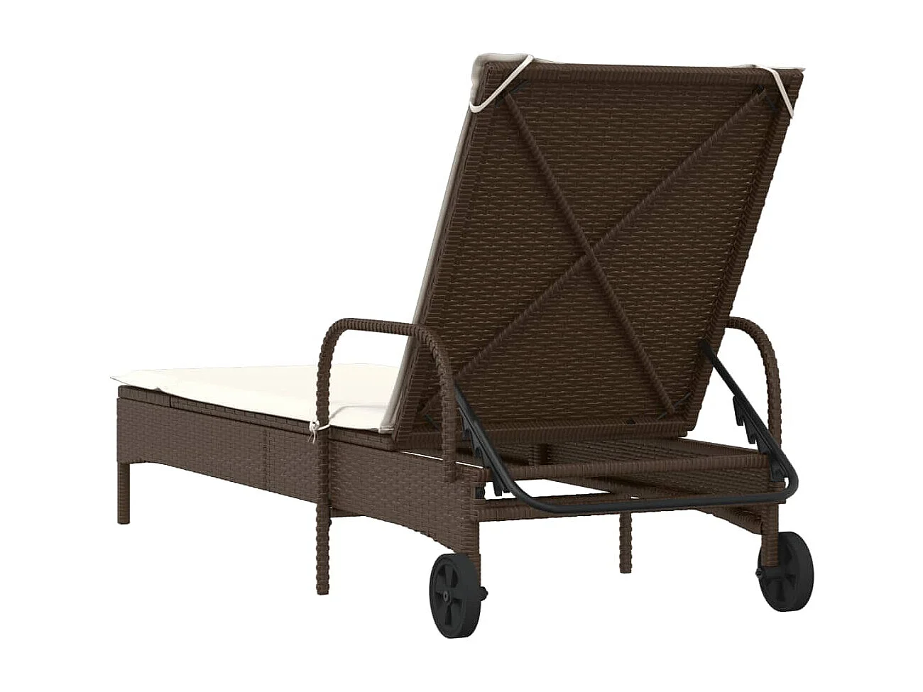 Chaiselongue mit Rädern und braunem Kissen aus gewebtem Harz