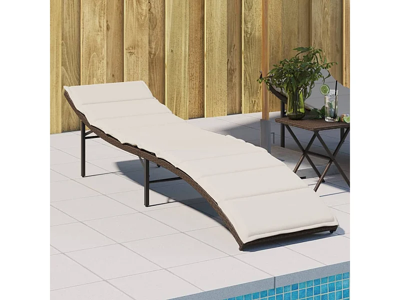 Chaise longue con cojín marrón 55x199x50 cm resina tejida