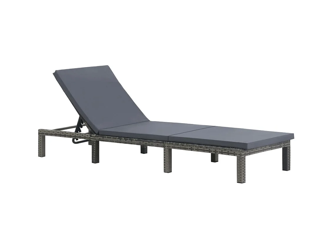 Chaise longue met kussen Antraciet gevlochten hars