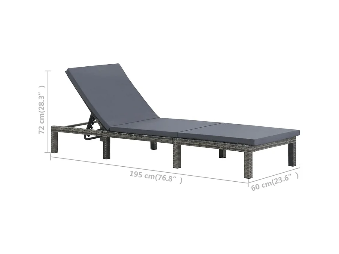 Chaise longue met kussen Antraciet gevlochten hars
