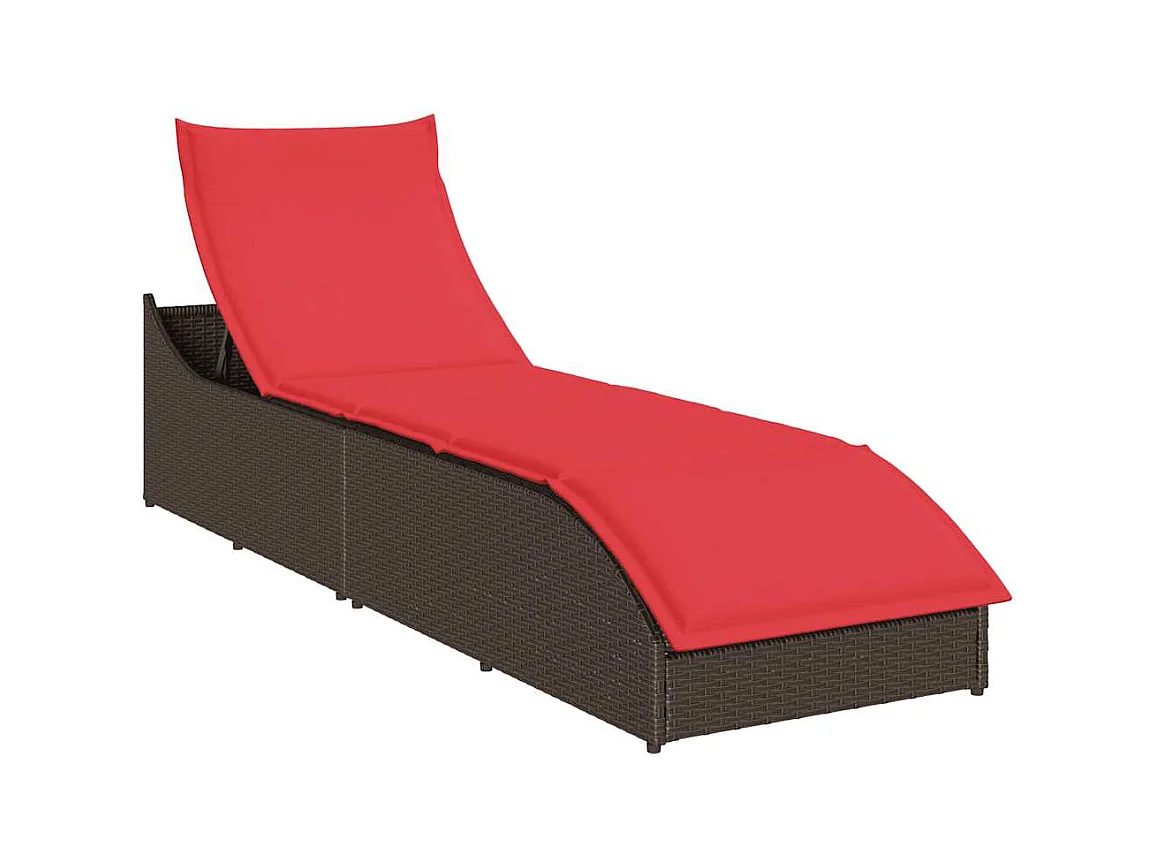 Chaise longue pliante coussin rangement marron résine tressée