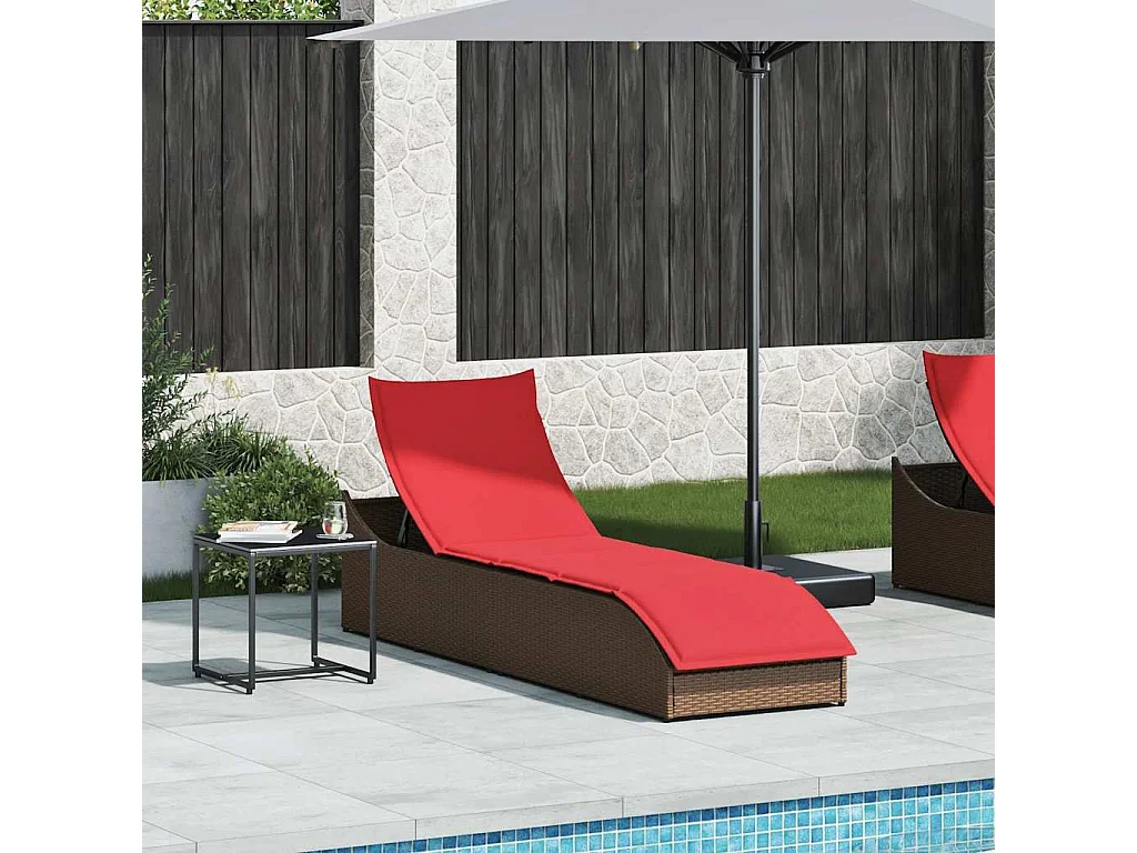 Chaise longue pliante coussin rangement marron résine tressée