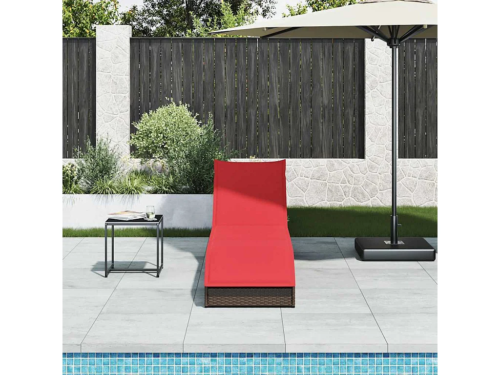 Chaise longue pliante coussin rangement marron résine tressée