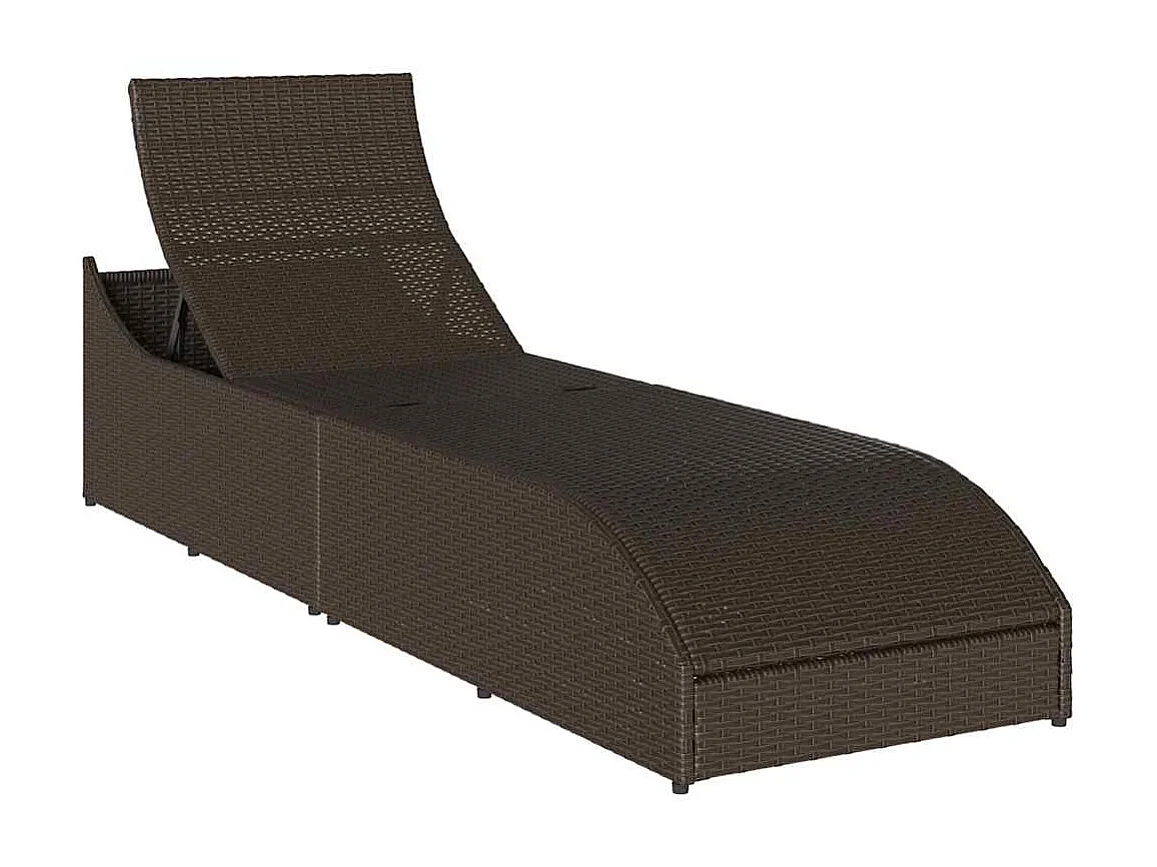 Chaise longue pliante coussin rangement marron résine tressée