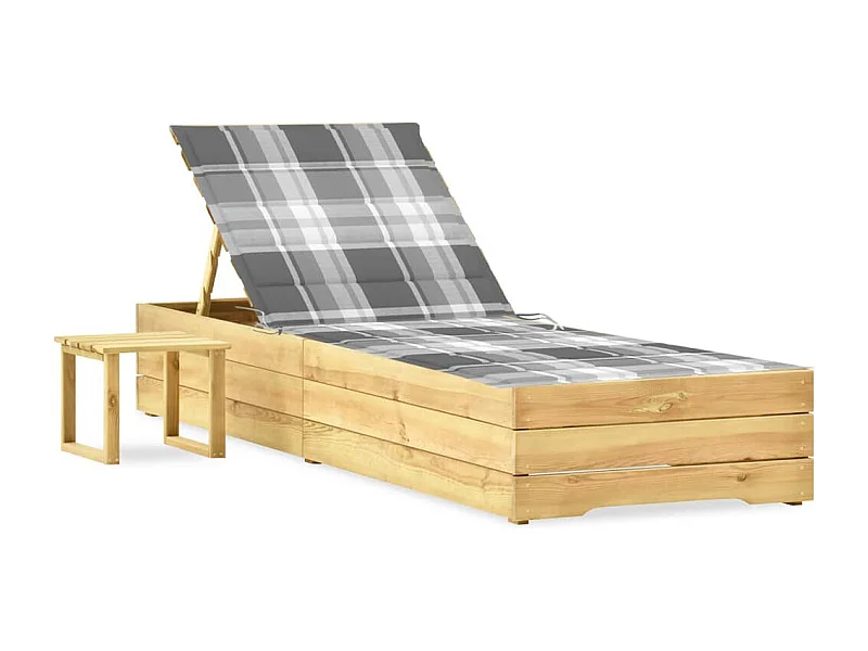 Chaise longue de jardin avec table et coussin Pin imprégné