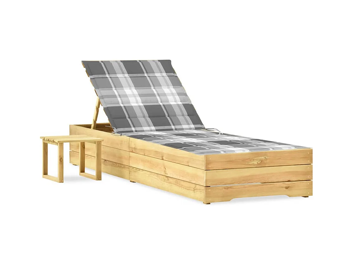 Chaise longue de jardin avec table et coussin Pin imprégné