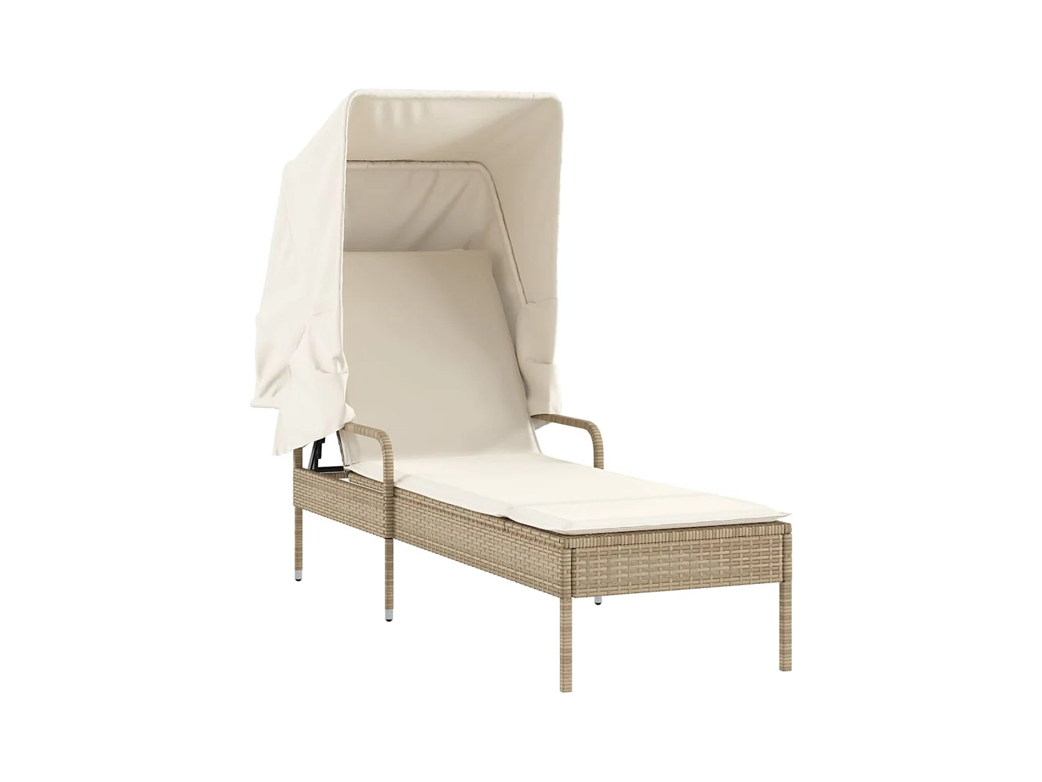 Chaise longue met beige rieten kap