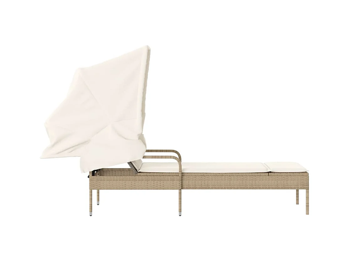 Chaise longue met beige rieten kap