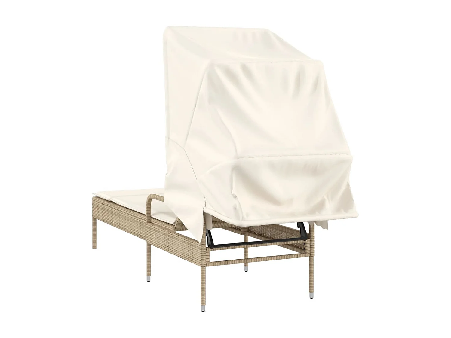Chaise longue met beige rieten kap