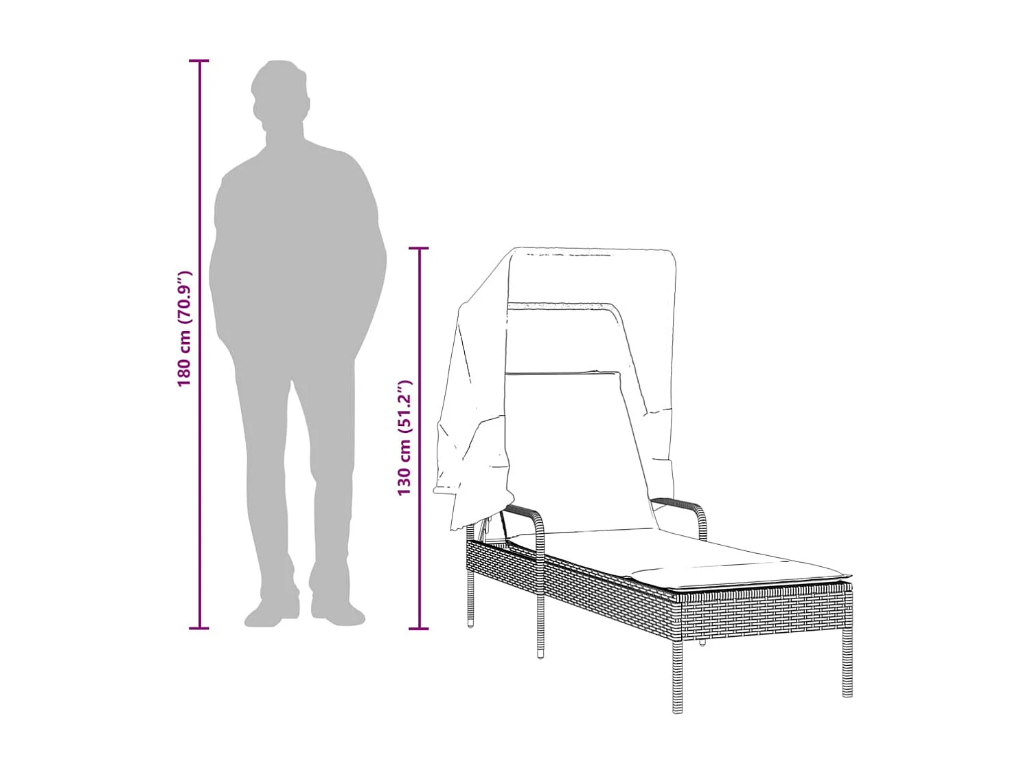 Chaise longue met beige rieten kap