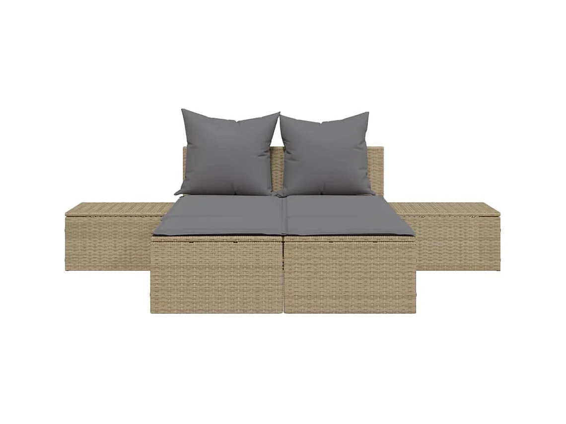 Dubbele chaise longue met beige kunsthars rieten kussens