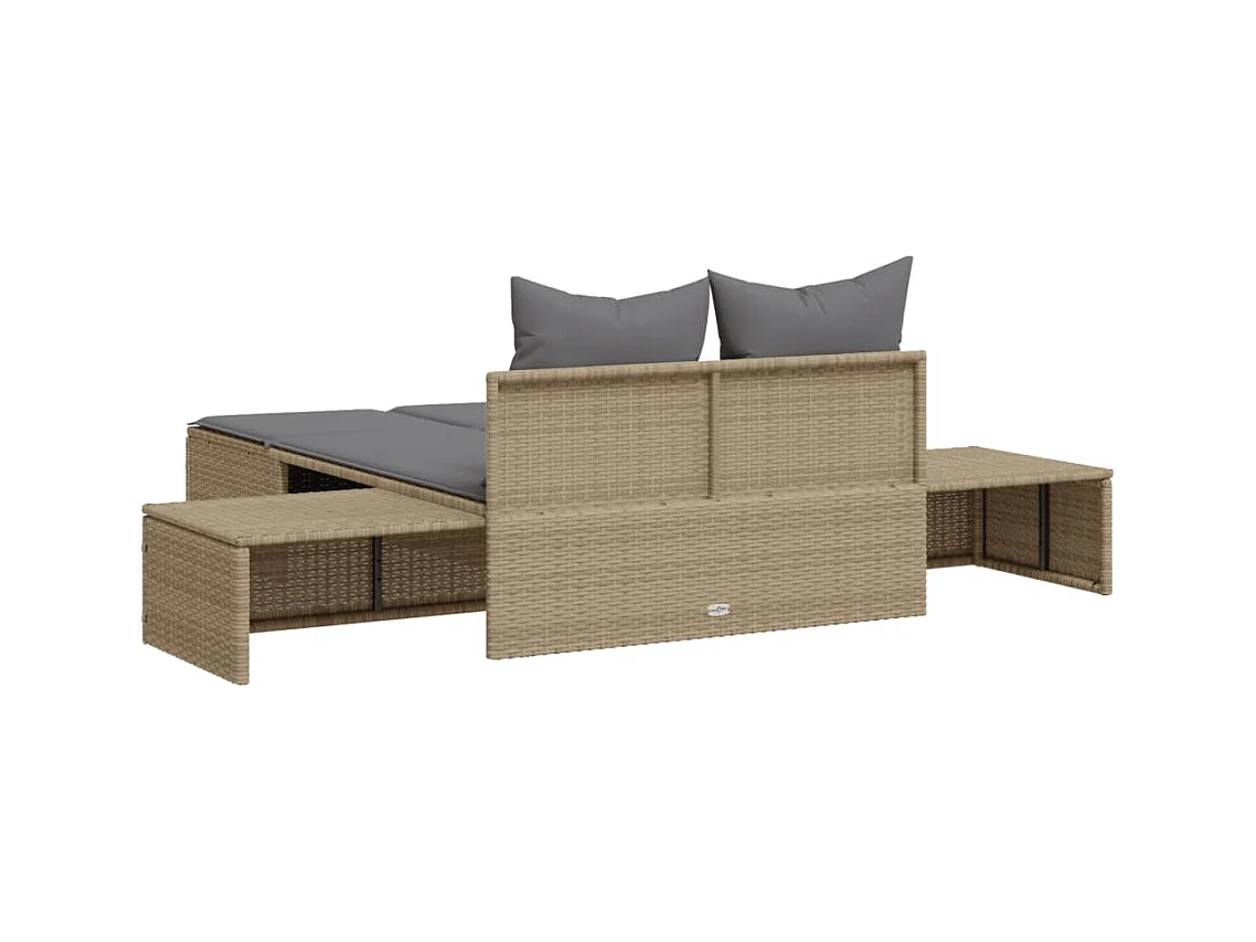 Dubbele chaise longue met beige kunsthars rieten kussens