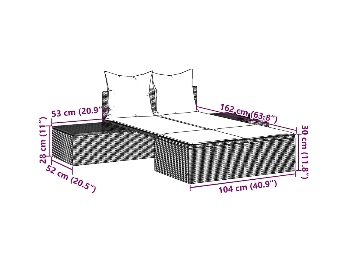 Dubbele chaise longue met beige kunsthars rieten kussens