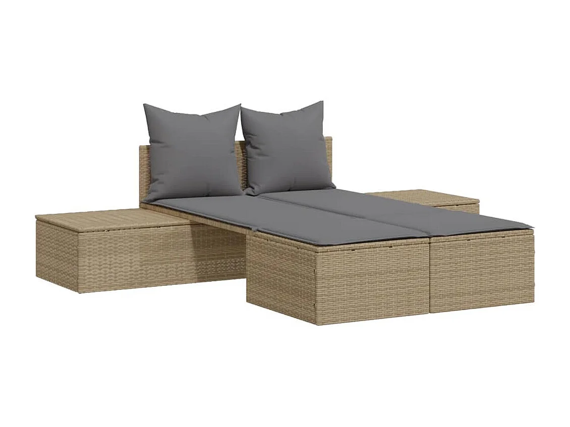 Chaise longue doppia con cuscini in vimini di resina beige