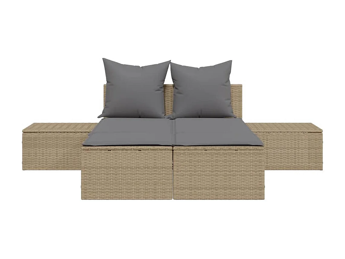 Chaise longue doppia con cuscini in vimini di resina beige