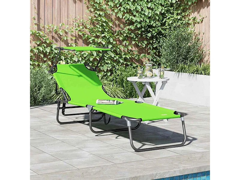 Transat pliant avec auvent vert en tissu oxford 600D