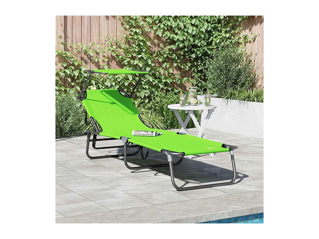 Transat pliant avec auvent vert en tissu oxford 600D