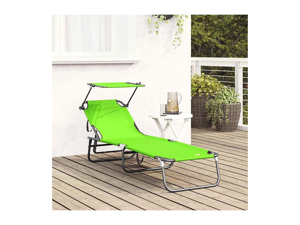 Transat pliant avec auvent vert en tissu oxford 600D