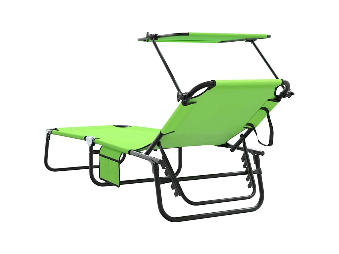 Transat pliant avec auvent vert en tissu oxford 600D